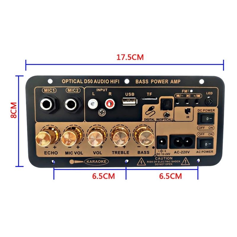 Аудио усилитель Bluetooth 5.0 D50 ,Fm-радио,usb, optical вход, плеер