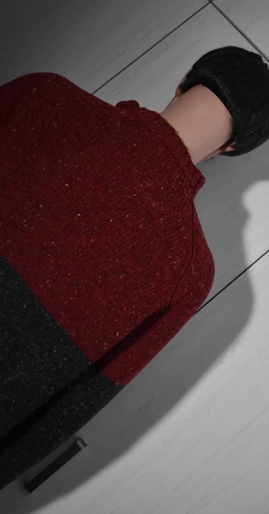 Sweter M L wełniany bordowy wełna 15% ciepły dzianinowy męski zimowy