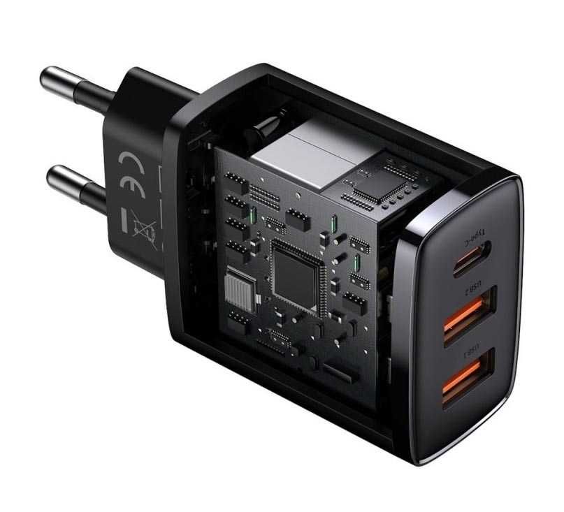 Ładowarka sieciowa USB Baseus 30W 1x USB-C 2x USB kolor: czarny