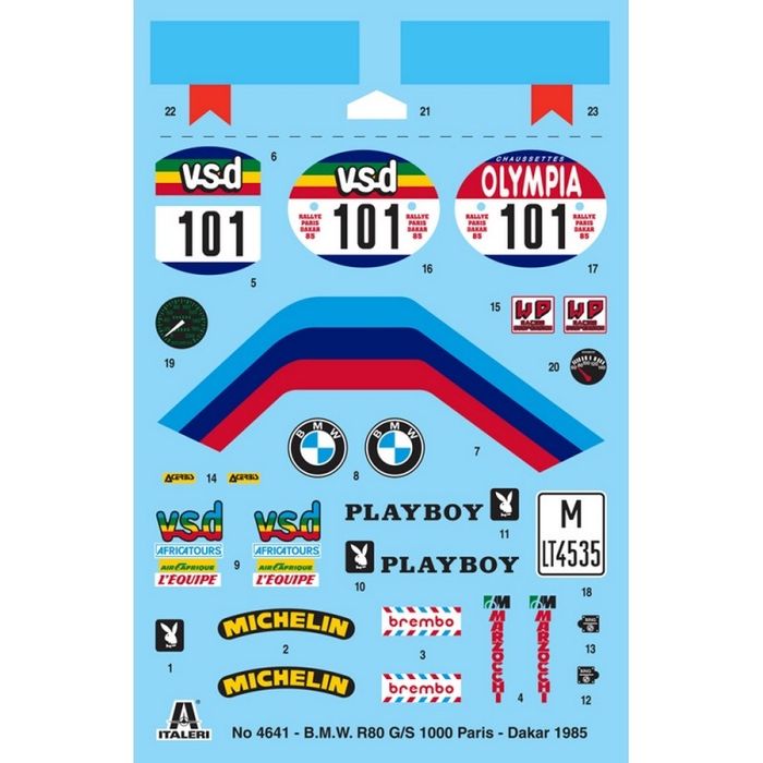 Italeri 4641 skala 1:9 model motor BMW R80 G/S 1000 PARIS DAKAR 1985