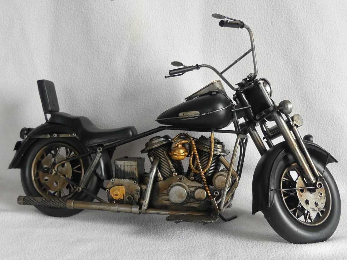 Duży Metalowy czarny MOTOR retro pojazd 40,5 cm motocykl