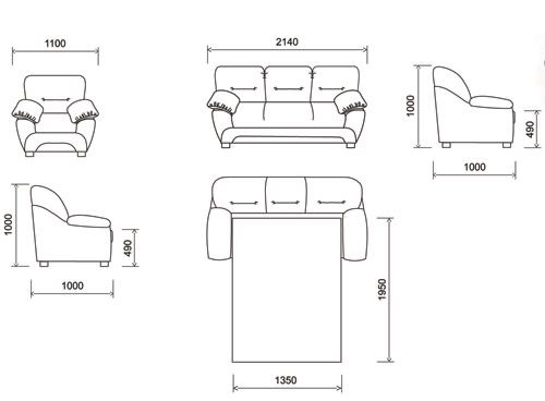 Диван в комплекте с креслом и матрасом