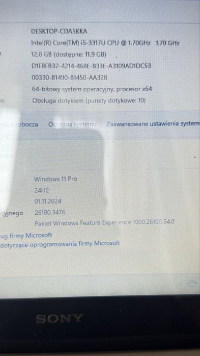 Laptop Sony Vaio SVT1311M1ES i5 z matrycą dotykową win 25H2