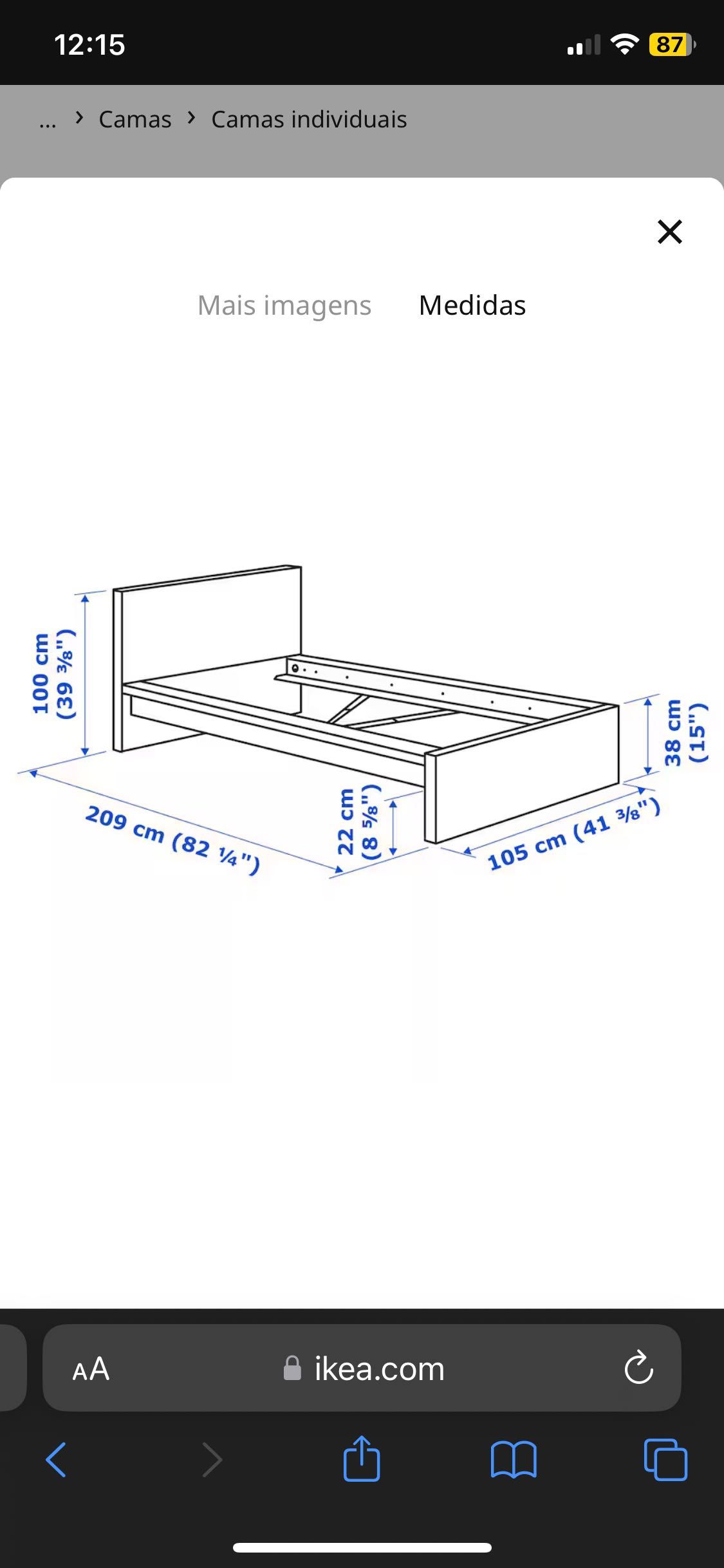 Cama IKEA + colchão + estrado + arrumação