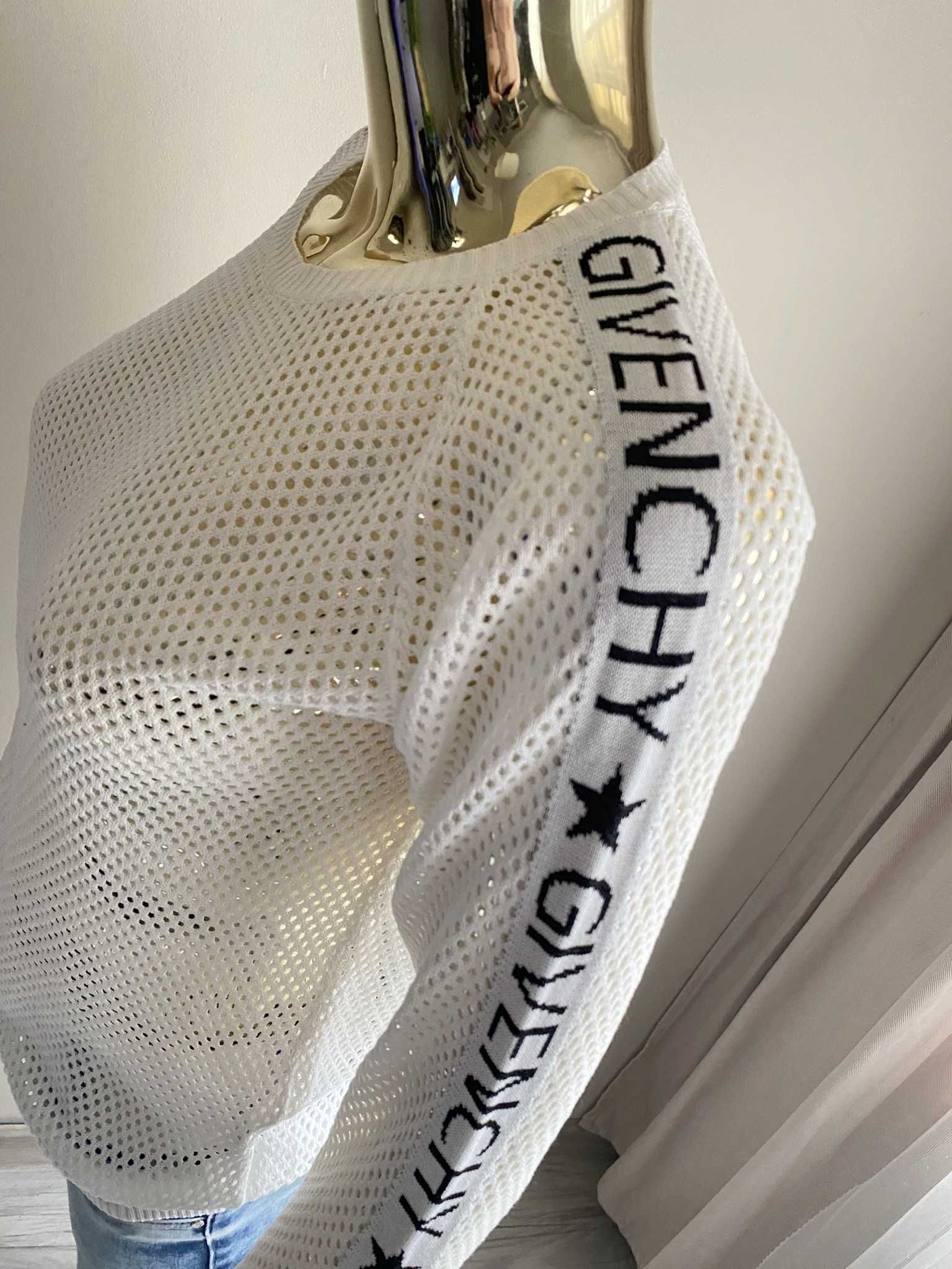 Givenchy nowa bluza siatka biała z lampasem M