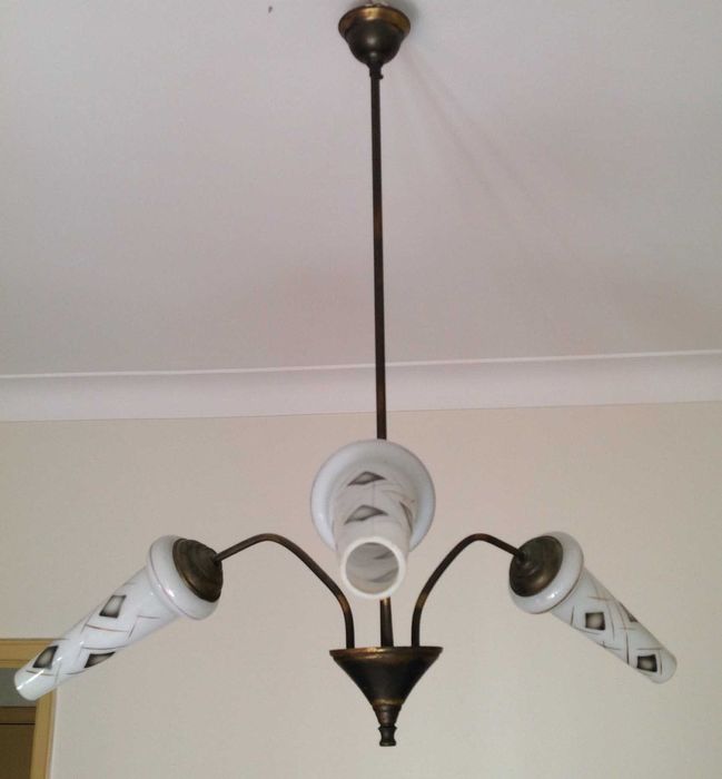 Candeeiro de teto 3 braços apliques em vidro pintado