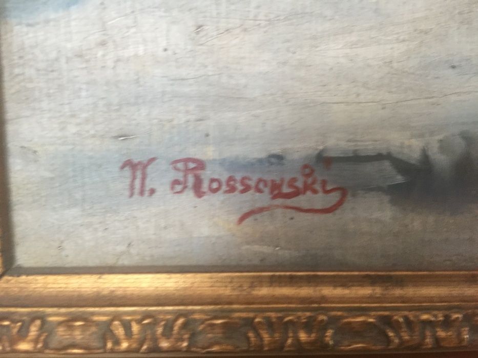 Piękny obraz z ramą W. Rossowski - Zimą. Certyfikat autentyczności