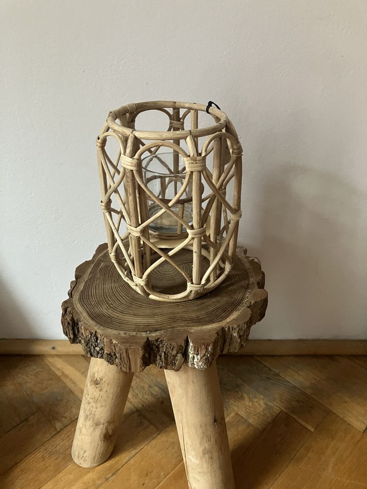 Lampion bambusowy okragly bialy wys.29 cm boho