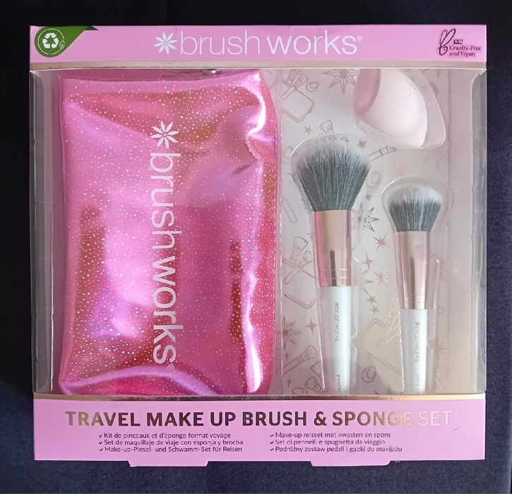 Brushworks/Brush Works - zestaw pędzli, gąbki do makijażu+kosmetyczka