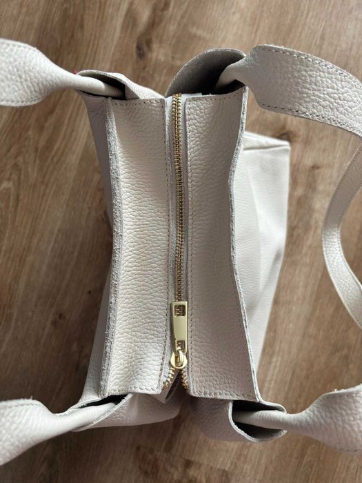 Torebka Damska 2w1 - Kremowa - Skóra Naturalna