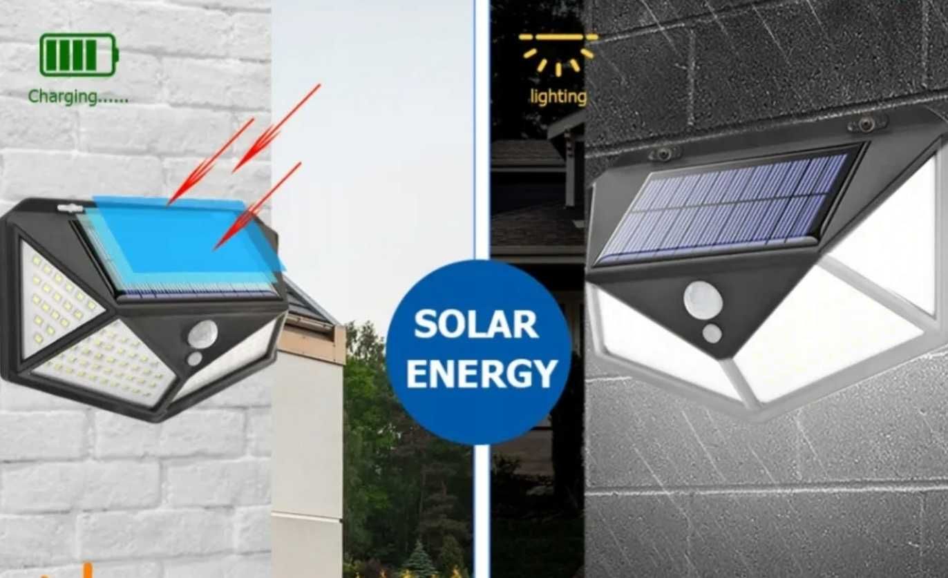 LAMPA SOLARNA 100LED z czujnikiem ruchu zmierzchu elewacyjna NAŚCIENNA