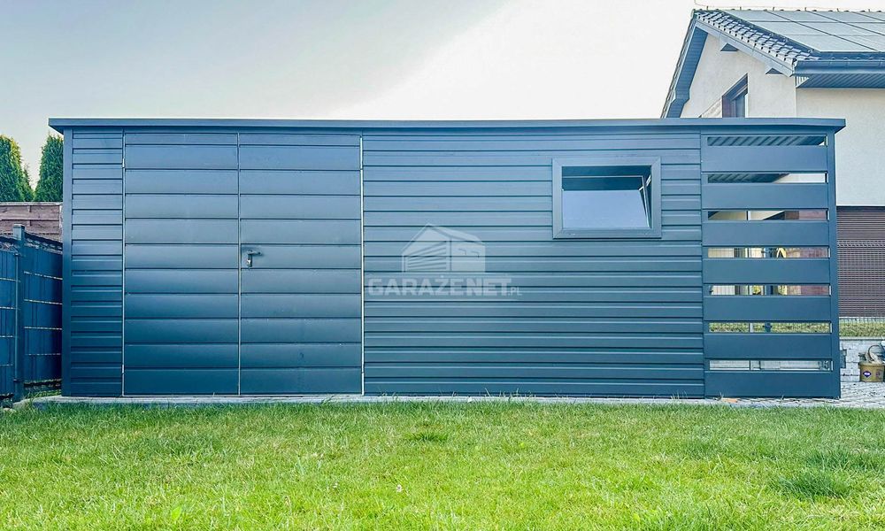 SCHOWEK DOMEK OGROODOWY 4,5X2M Wiata 1M Antracyt Dach Spad W Tył Gb479