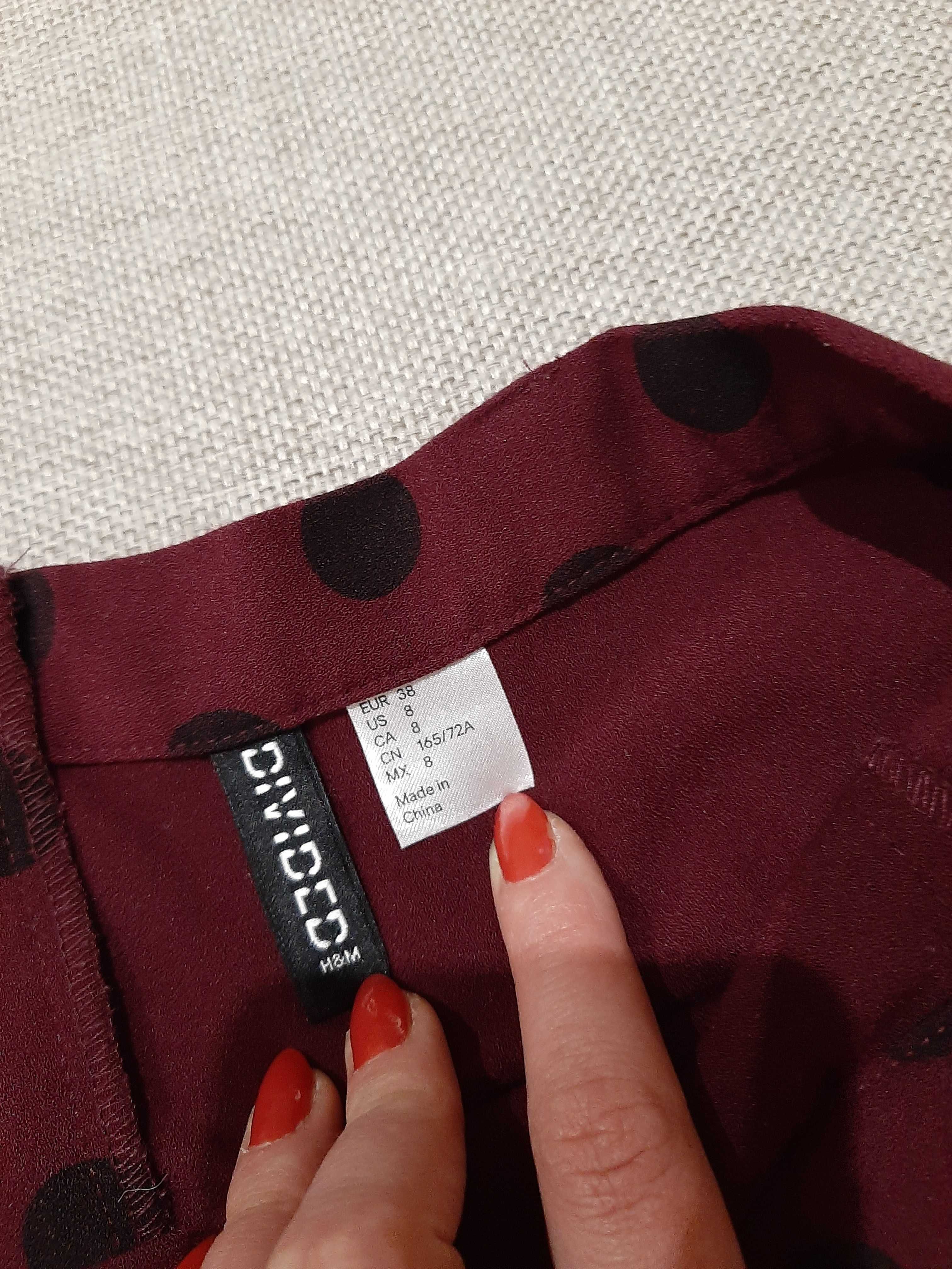 Bordowa spòdniczka w grochy H&M - 38/M