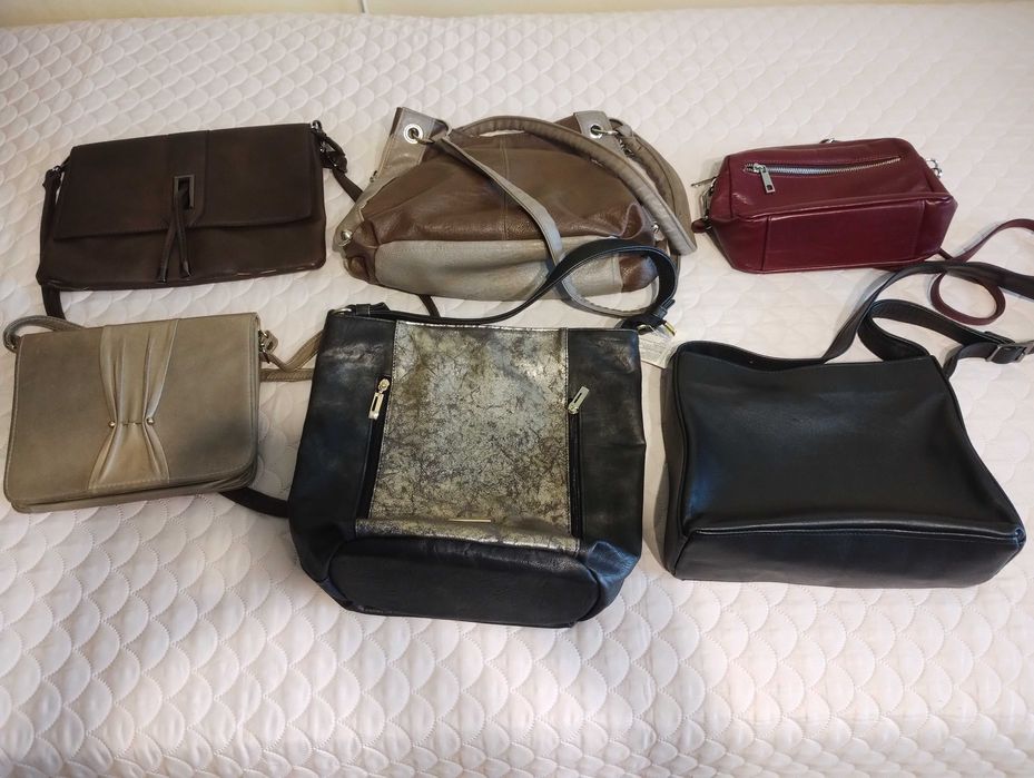 Zestaw 6 torebek skórzanych damskich - stan b.dobry lub dobry+ Torebki