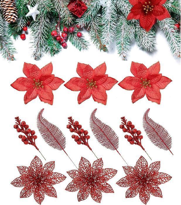 DURANTEY Zestaw Choinkowych Ozdób Czerwone 22 sztuki