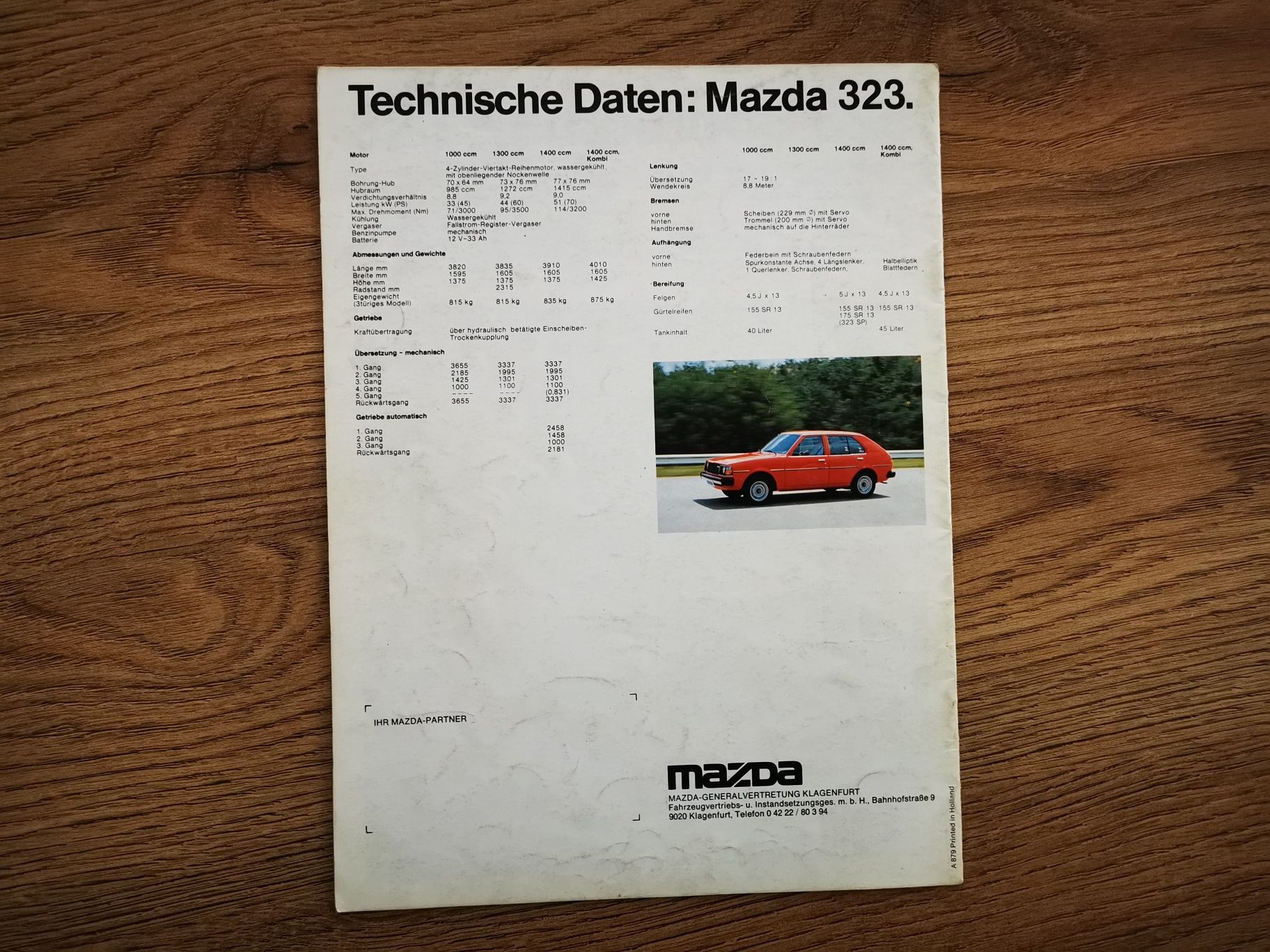 Prospekt z 1977 roku Mazda 323 (po niemiecku)