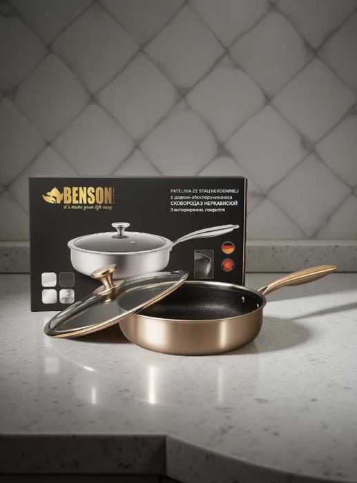 Сковорода 28см нержавійка антипригарна зручна