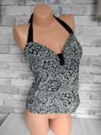 XL tankini bluzka top czarno biały kostium kąpielowy zakryty brzuch
