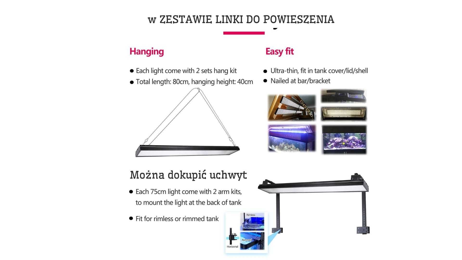 Lampa FLUO Led H75 Wifi Tuya 60w Akwarium Morskie Lampa Jak T5