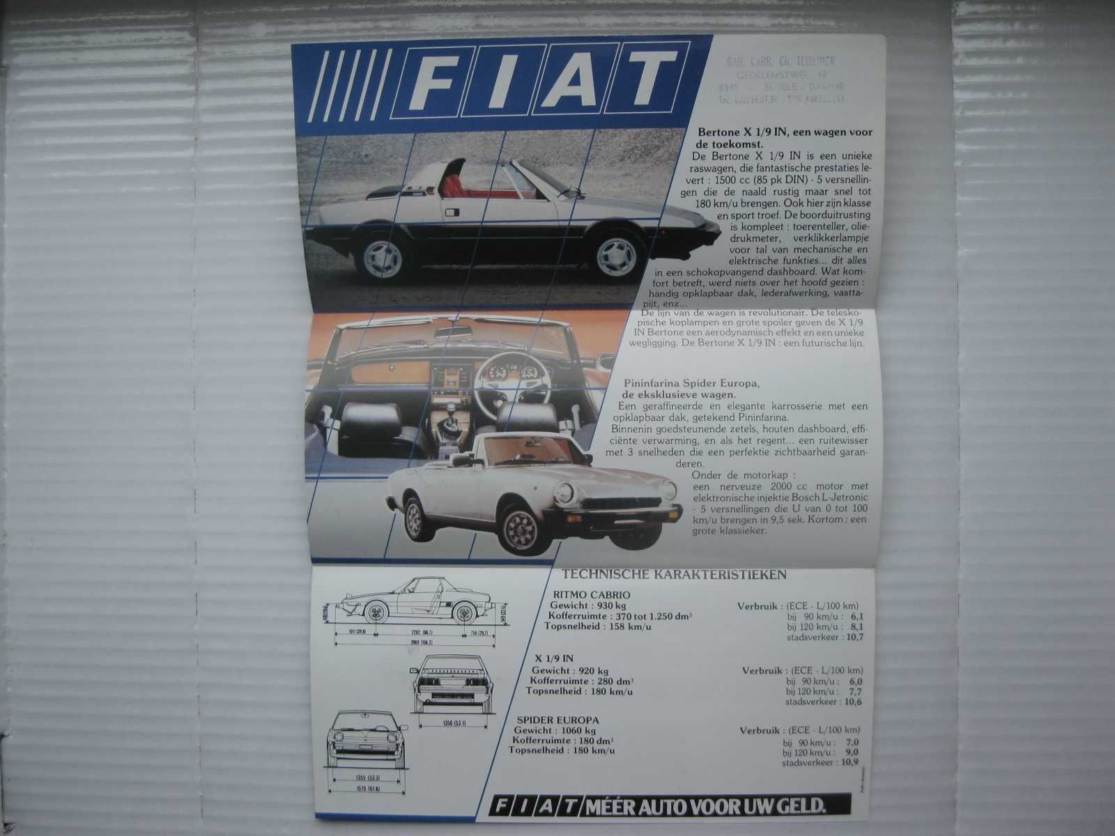FIAT 124 Spider Prospekt Katalog Fiat X1/9 Fiat Ritmo Cabrio