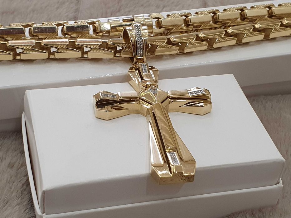 Złoty Łańcuch+Złoty Krżyz+Diamenty 31 szt.-Najnowsza Kolekcja -128 gr.