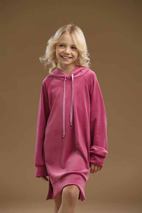 Туніка - худі велюрова на дівчинку підлітка. Рожева 128-152