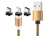 Kabel magnetyczny 3w1 micro typ-c usb do iphone 1m Złoty