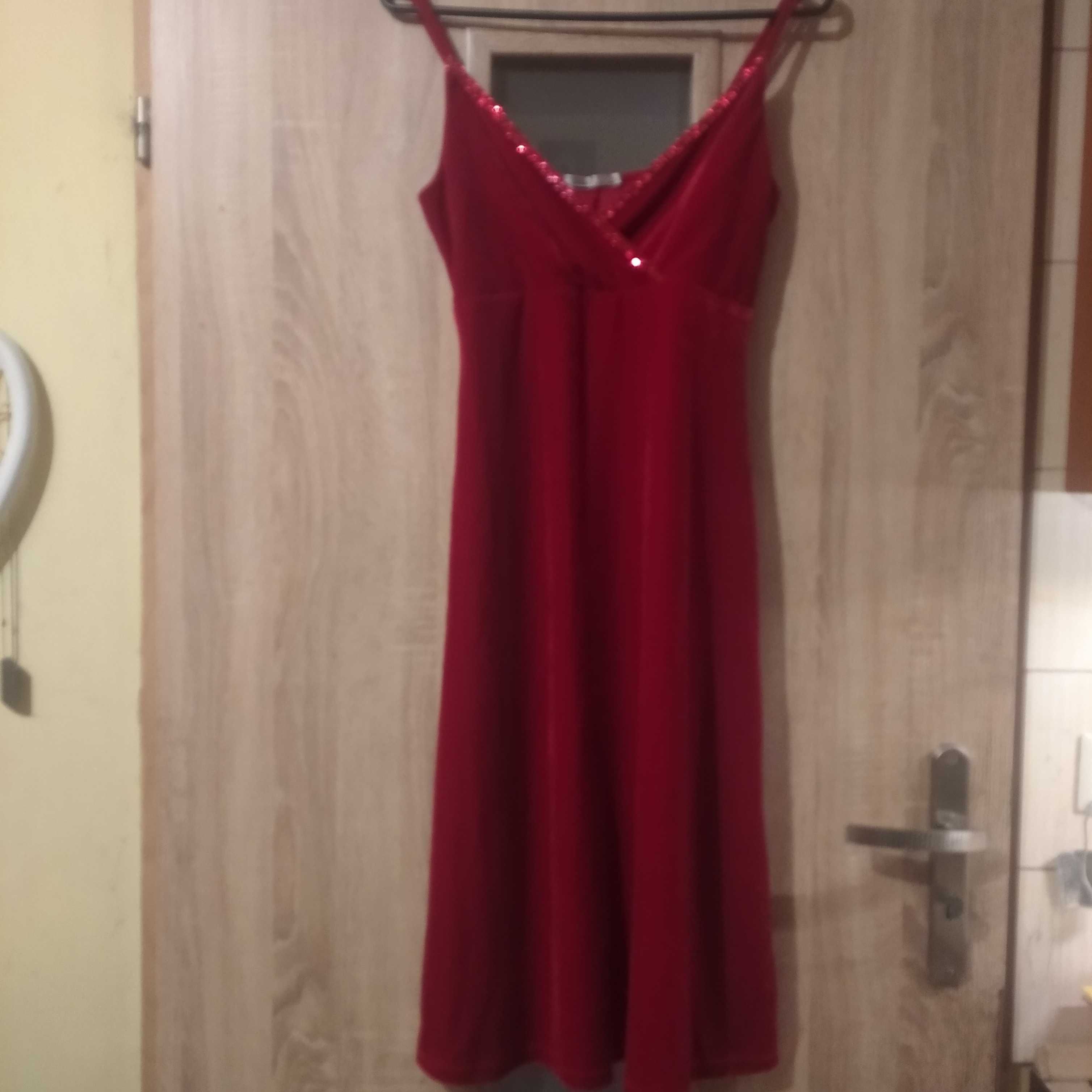 Suknia welurowa czerwona, rozmiar 38