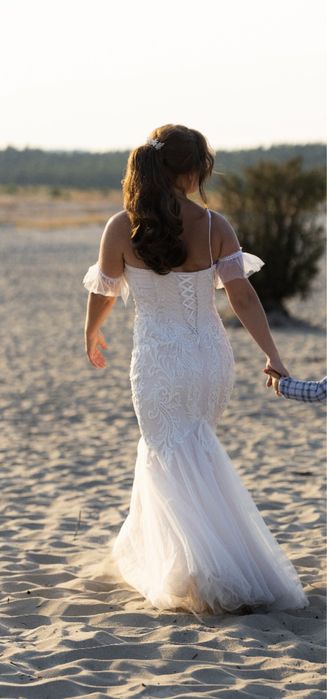 Suknia ślubna syrenka/rybka ivory- róż - S