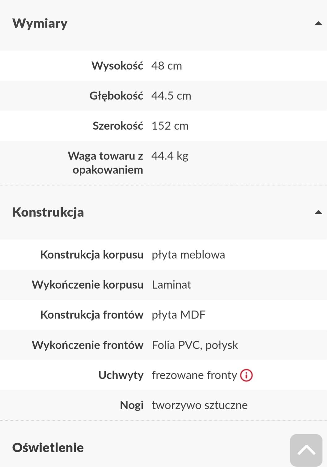 Szafka RTV IRMA 2 z oświetleniem