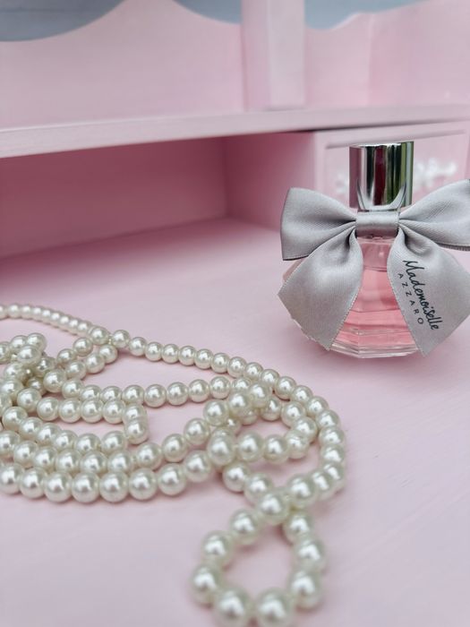 Toaletka z lustrem, pudrowy róż, GRATIS stołek