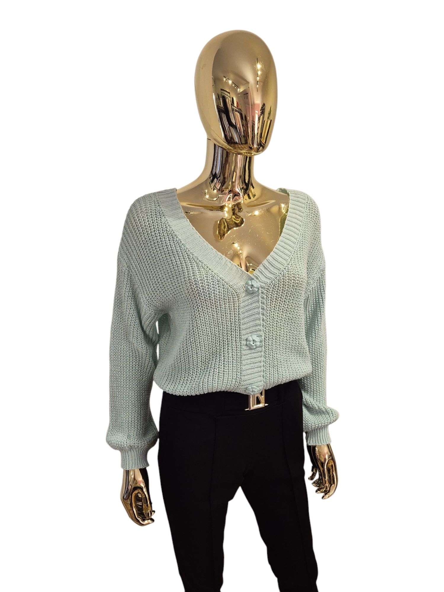 Sweter damski w serek BELLA miętowy rozmiar uniwersalny Sempre with Lo