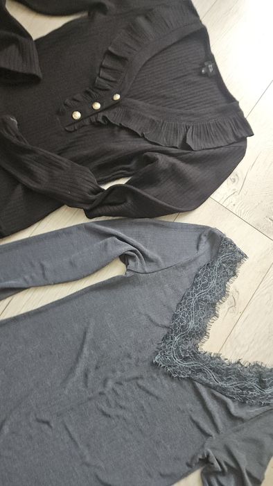 Body czarne pążkowane River Island 38 M bluzka koronką H&M elegancka