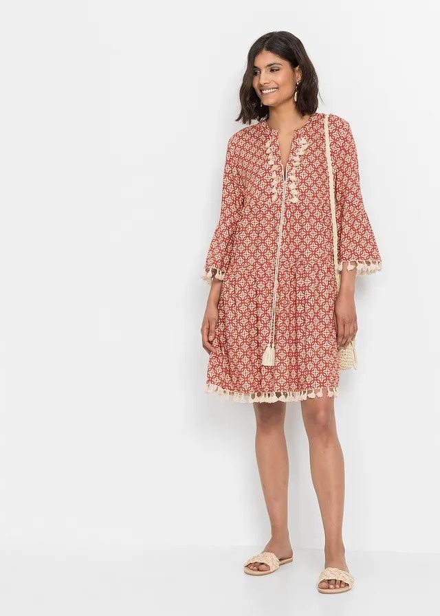 B.P.C sukienka tunikowa we wzory z frędzlami boho r.42