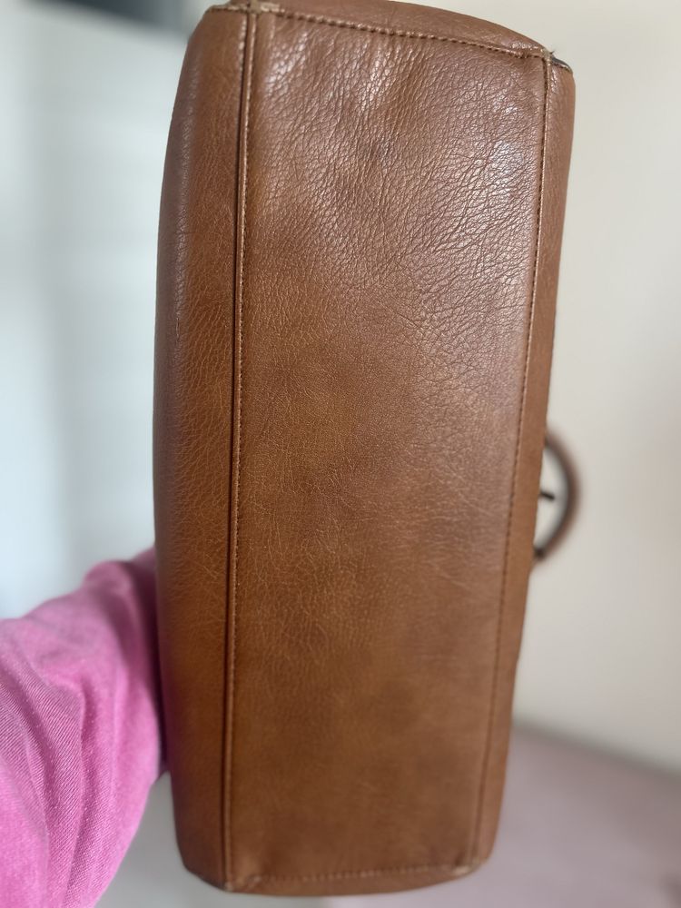 Brązowa torebka do ręki, pasek w zestawie, eko skóra Stradivarius