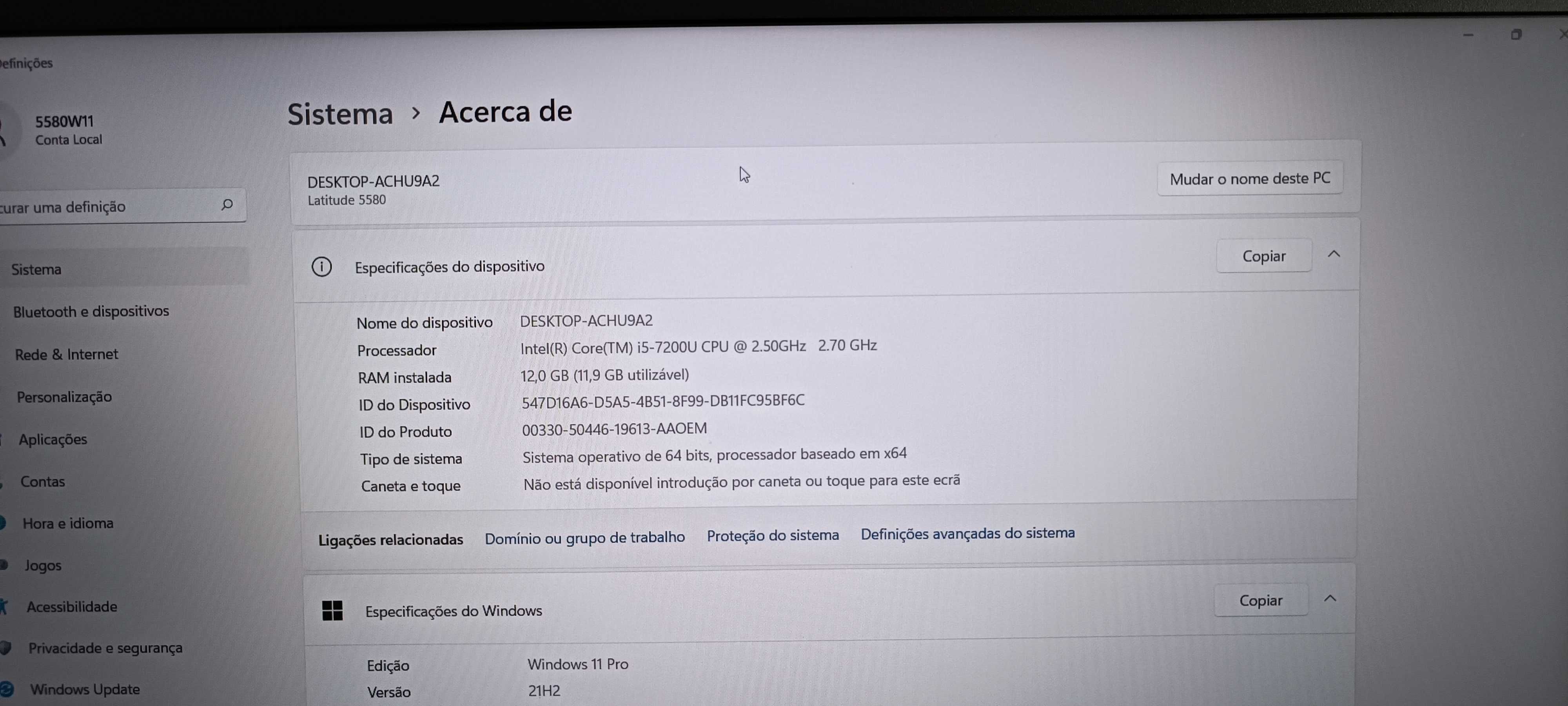 Dell Latitude 5580/Ecrã 15.6FHD/i5/12GB RAM/SSD NVME