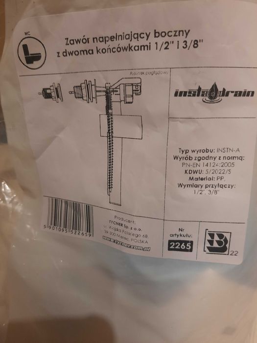 Zawór napełniający boczny wc 1/2"