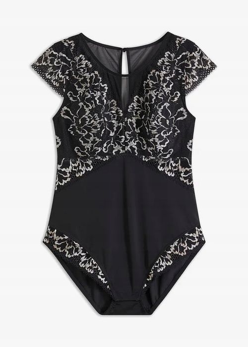 B.P.C. body czarne z koronką bez fiszbin z lureksową koronką ^48/50