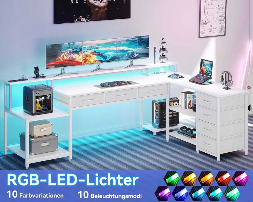 Biurko Gamingowe Narożne Coleshome 199,5 x 145,5 x 90 cm Biały