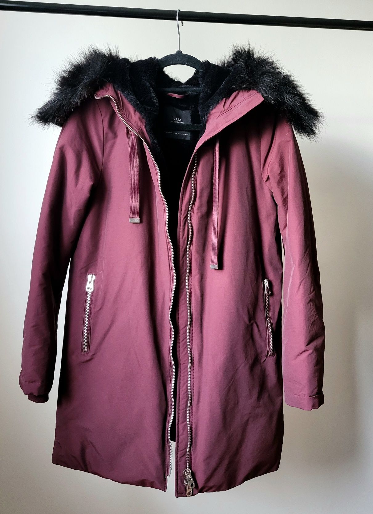 Zimowa kurtka z futerkiem Zara parka rozmiar xs