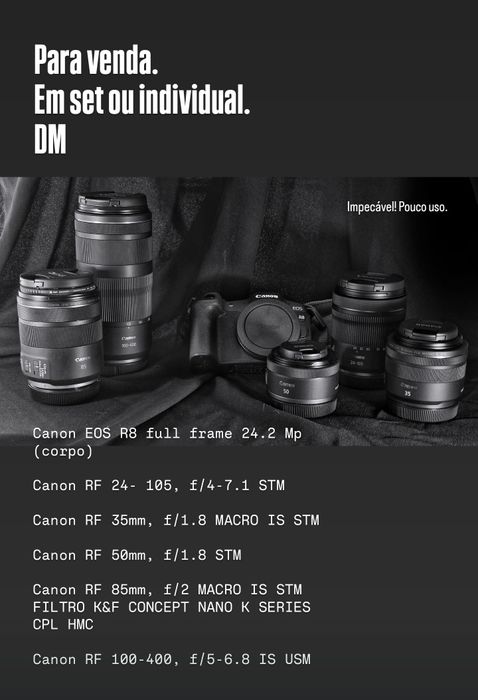 Canon set. R8 e pack de lentes