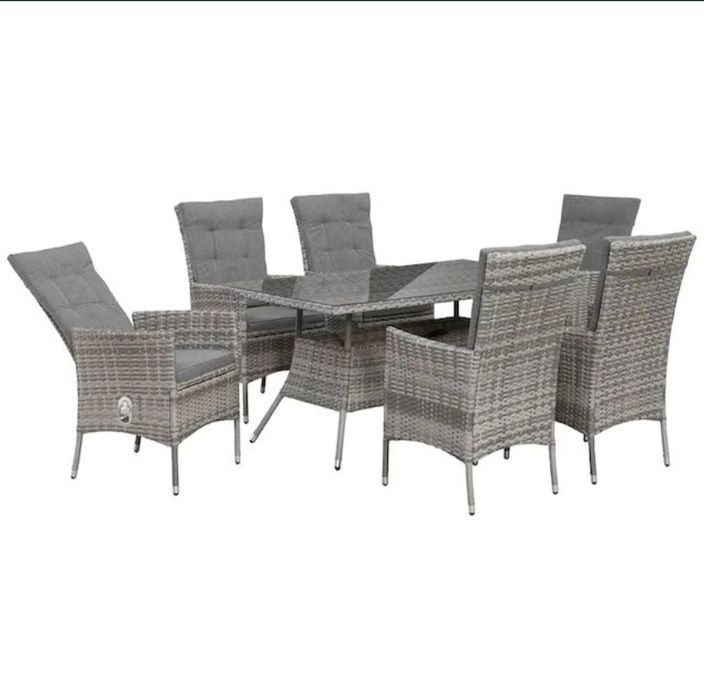 Meble ogrodowe BELLUNO stół + 6 krzeseł z poduszkami (2 rozkładane)