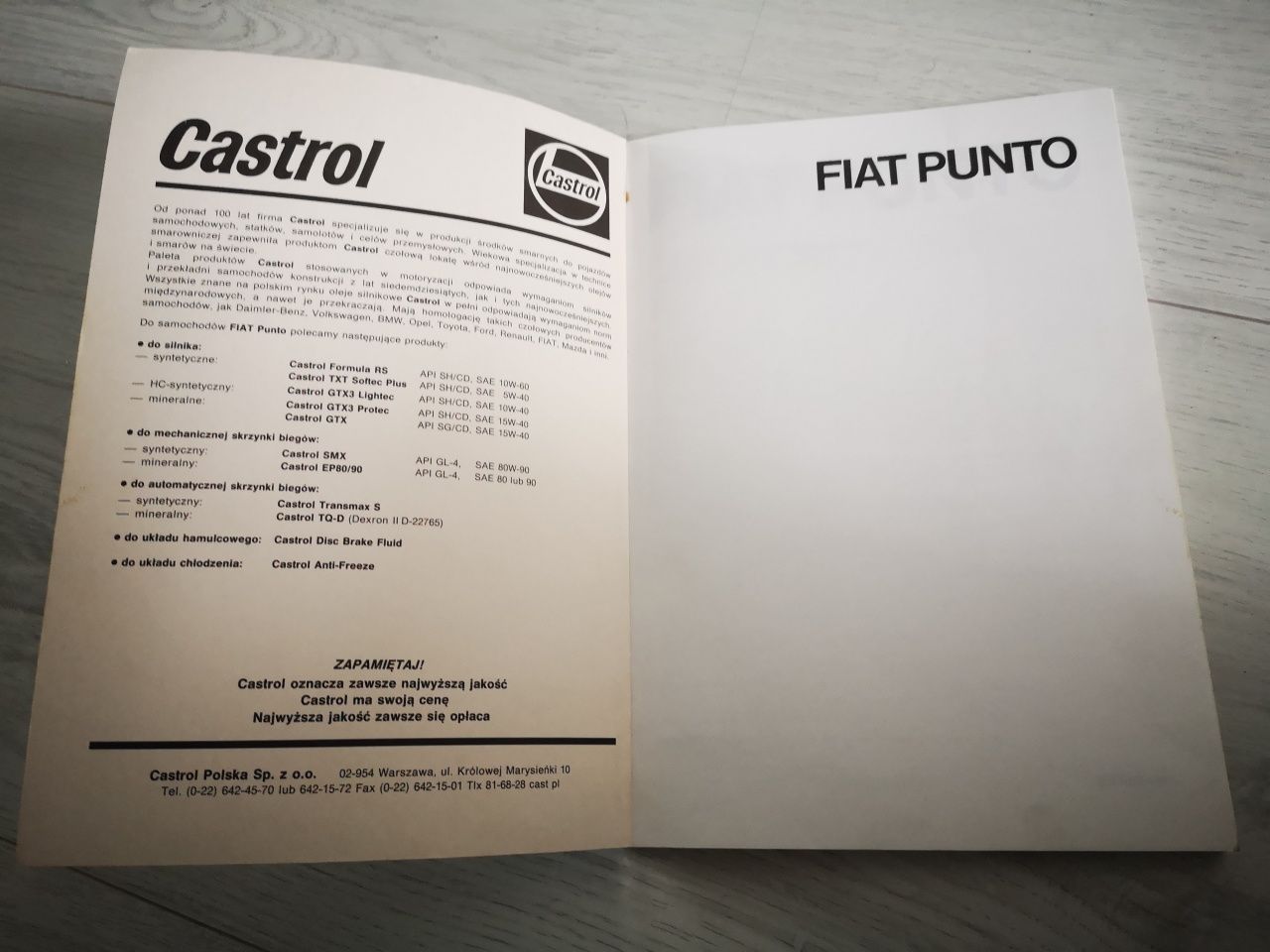 Instrukcja obsługi, Poradnik FIAT PUNTO, wydanie z roku 1995