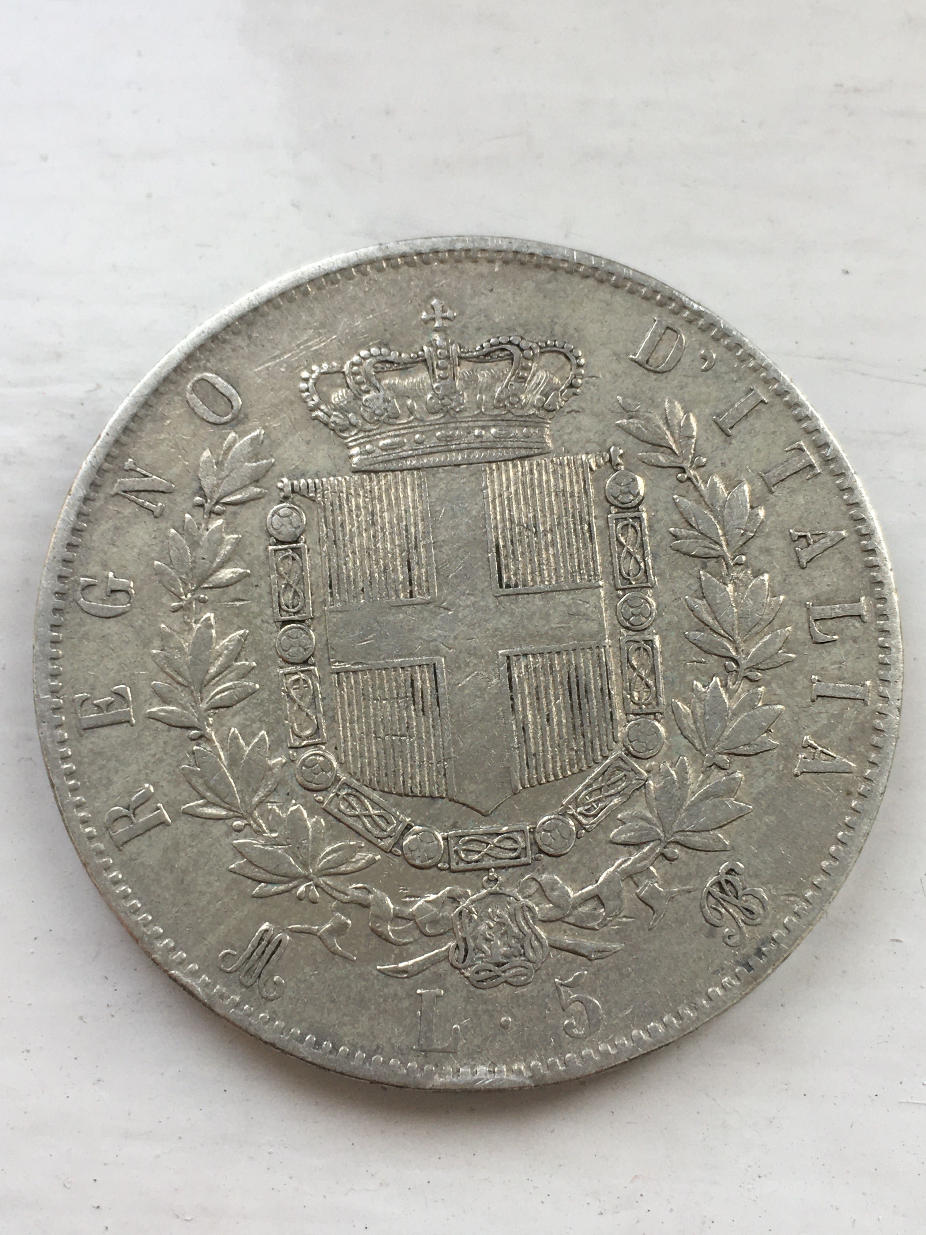 Moneta srebrna 5 Lirów 1871 srebro