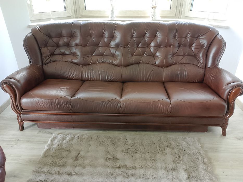 Sofa rozkładana czteroosobowa + 2 fotele skóra