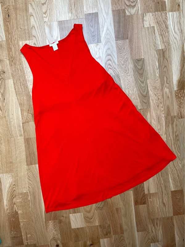 Wiskozowa gładka sukienka czerwona sukienka krój litery A H&M
