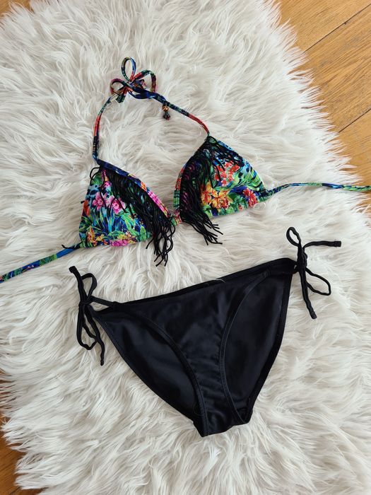 Vintage S 36 M 38 strój kąpielowy kostium dwuczęściowy bikini frędzle