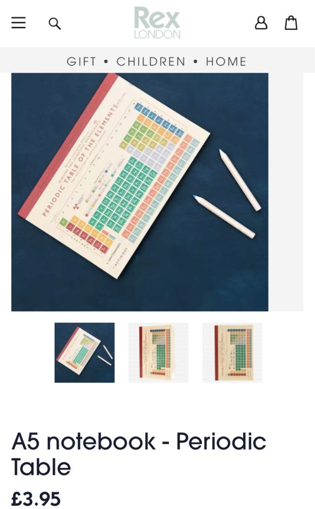 Caderno com tabela periódica (Rex London)