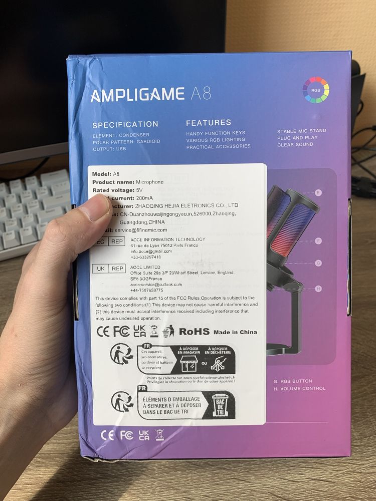 Новий! Fifine Ampligame A8 RGB - Чорний кондесаторний USB мікрофон