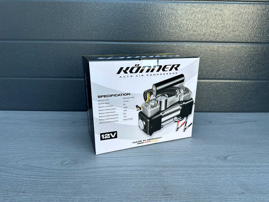 Автомобільний компресор K0NNER FT90 12В, 10 Атм, 90 л/х, Автокомпресор